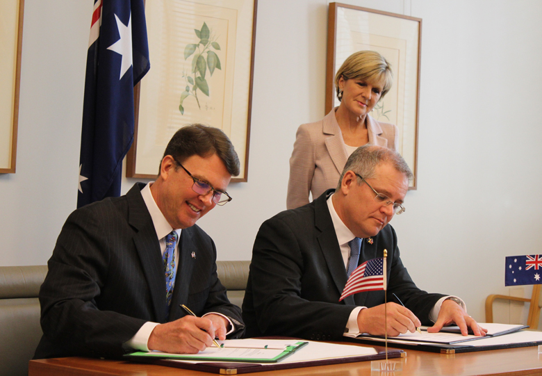 The information sharing agreement is signed by representatives of Australia and the United States