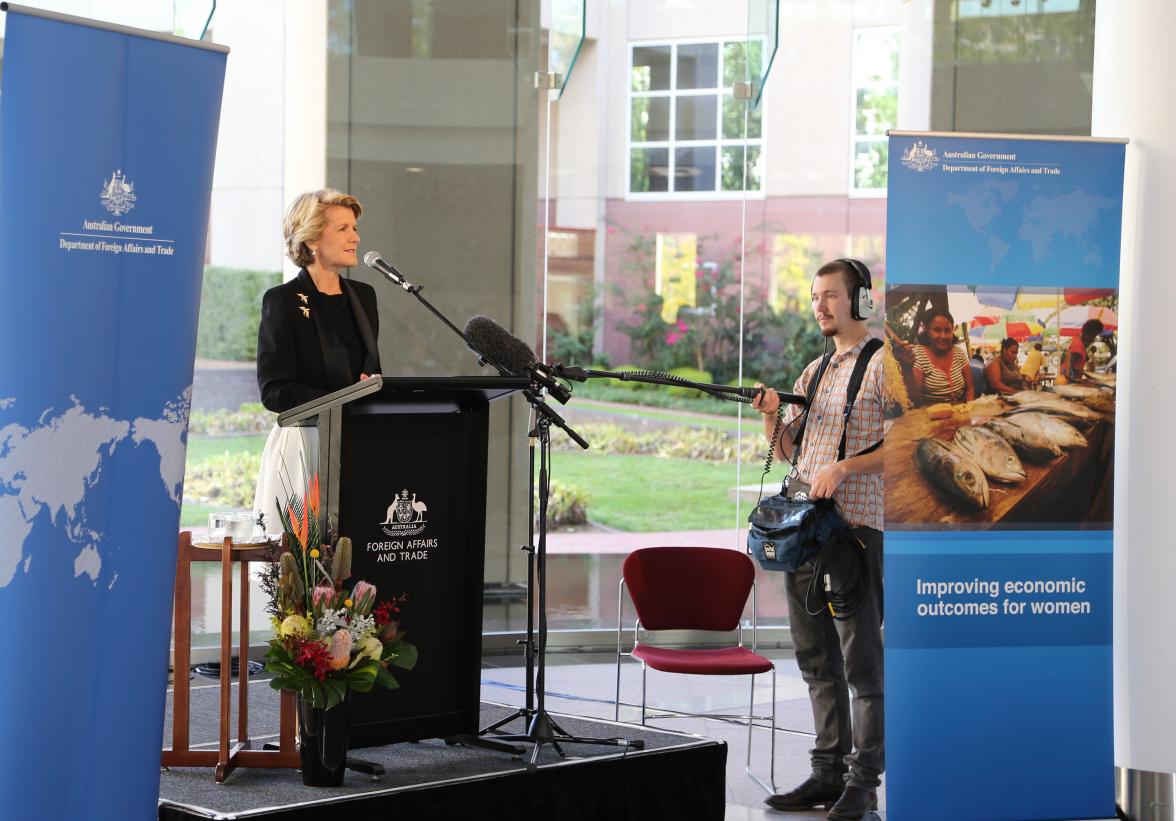 Foreign Minister Bishop delivers remarks at the Welcome Reception for the Ambassador for Women and Girls. 3 March 2014.