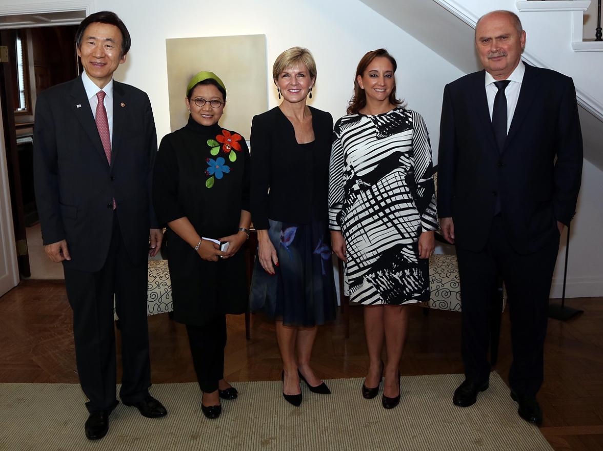 Australian Foreign Minister Julie Bishop hosts a breakfast meeting of the MIKTA Foreign Ministers at the Ambassadors residence in New York, Saturday September 26, 2015. photo by Trevor Collens/DFAT