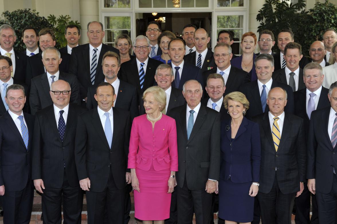 The Abbott Ministry with Governor General Quentin Bryce at the swearing in ceremony. 18 September 2013.
Photo credit: Courtesy AUSPIC