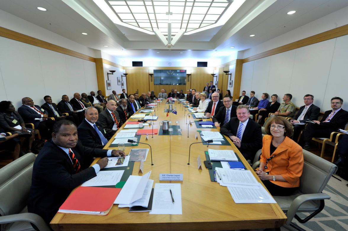 Australian and PNG Ministers and officials at the at the 22nd Papua New Guinea – Australia Ministerial Forum. Parliament House Canberra, 11 December 2013. Photo: Auspic