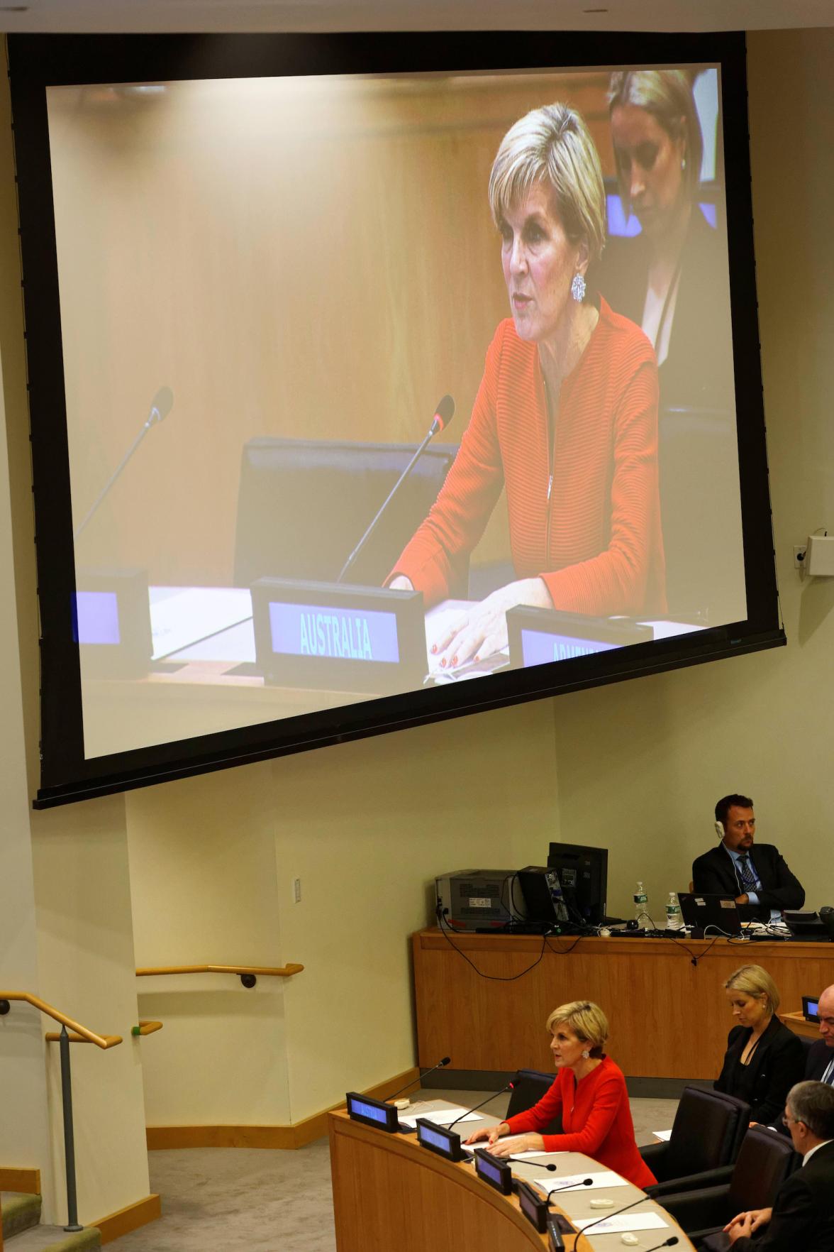 Australian Minister for Foreign Affairs Julie Bishop during the High-Level Dialogue on the Global Alliance to Eradicate Forced Labour, Modern Slavery, Human Trafficking and Child Labour in New York, Wednesday September 21, 2016. photo by Trevor Collens/D