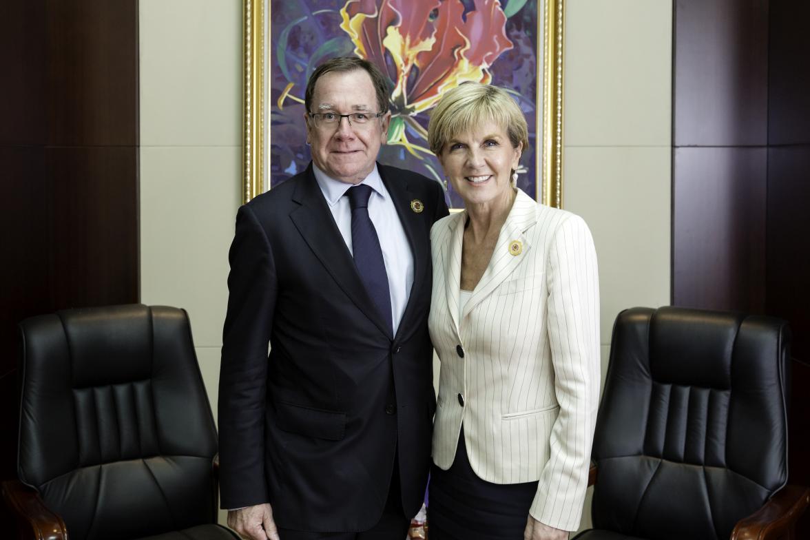 Australian Foreign Minister Julie Bishop with New Zealand Foreign Minister Murray McCully in Vientiane, Laos. 26 July 2016. Photo credit: DFAT/Bart Verweij