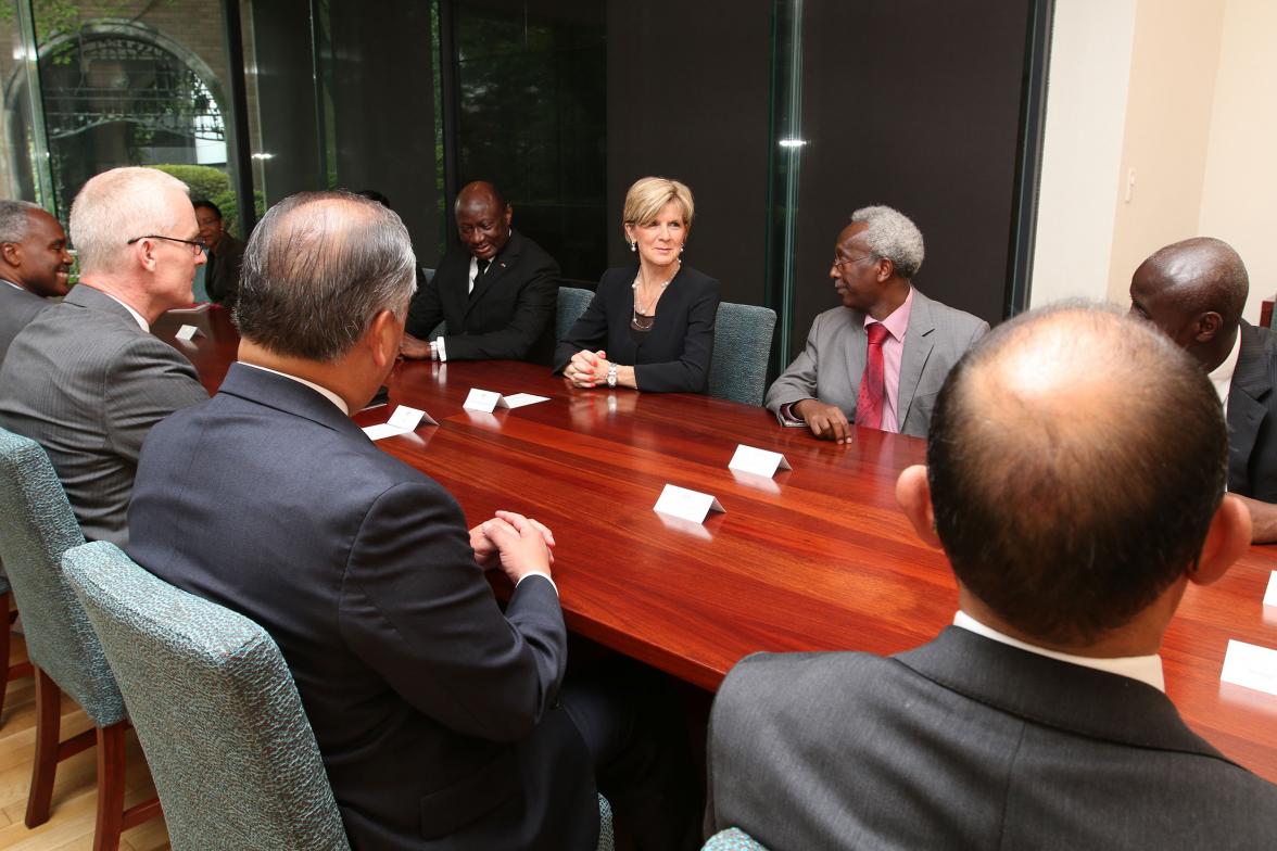: Foreign Minister Julie Bishop has morning tea with non-resident Ambassadors to Australia during her visit to Tokyo.