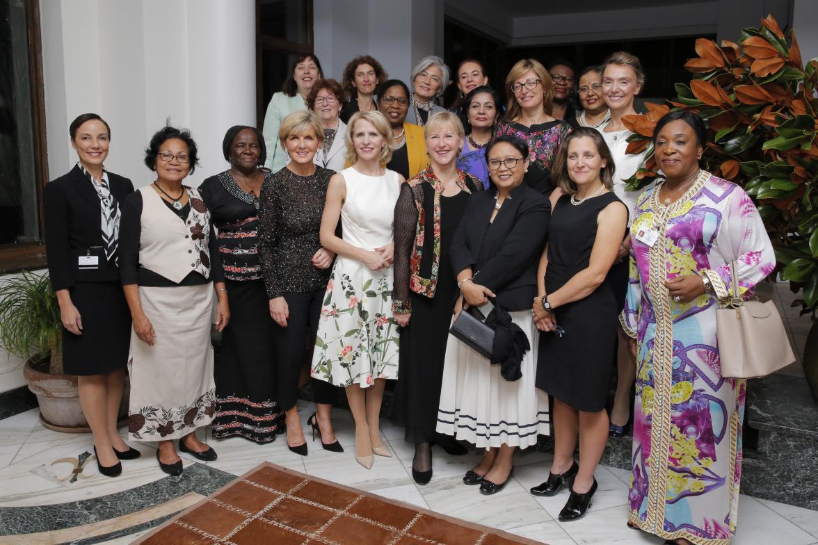 Foreign Minister Julie Bishop attends a dinner for female foreign ministers on the margins of the United Nations General Assembly in New York on 21 September 2017.