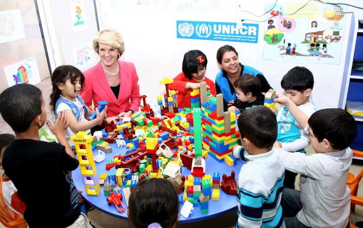 Foreign Minister Bishop Speaking with Syrian Refugee Children - UNHCR Registration Centre.