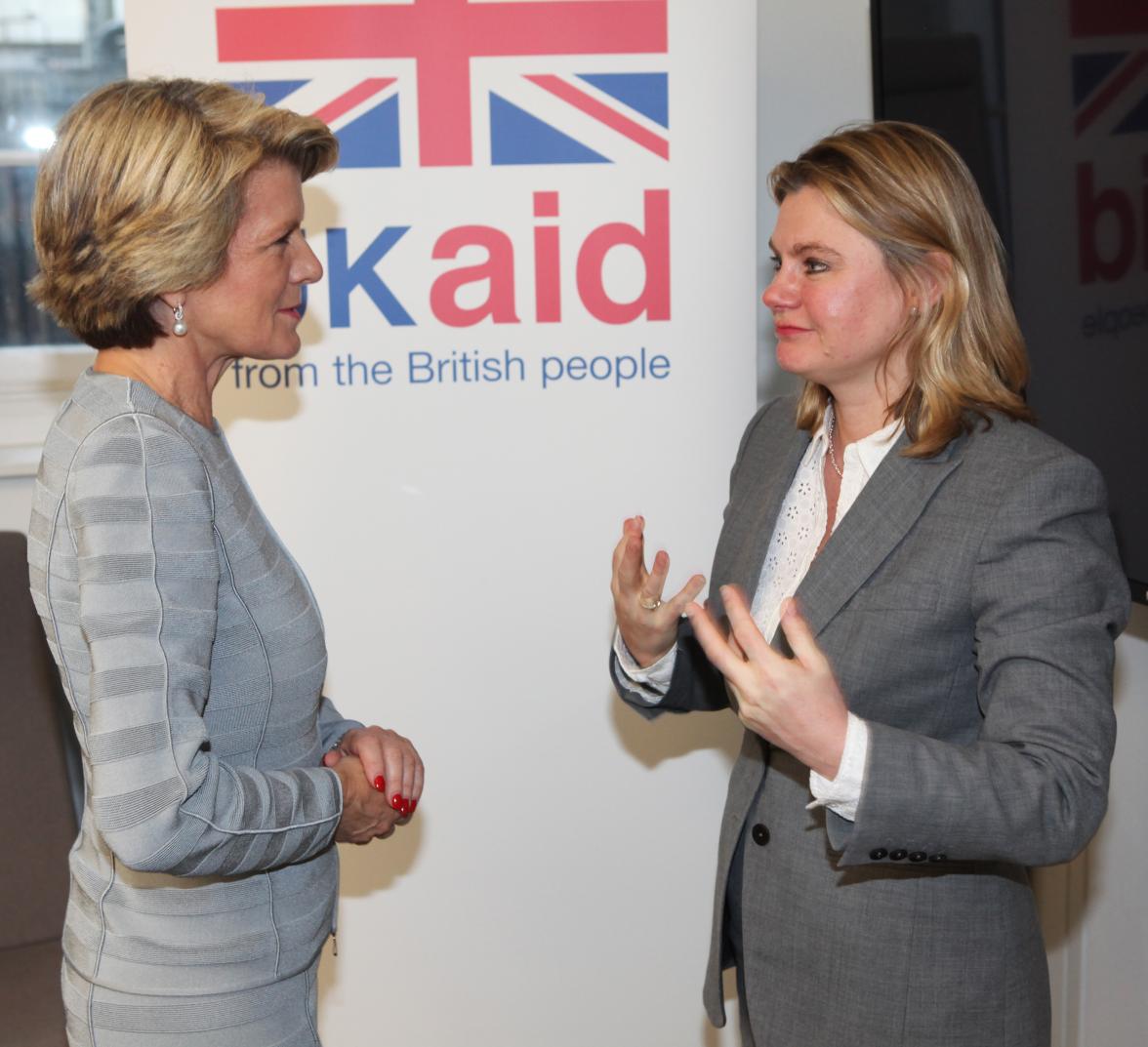 Minister Julie Bishop with UK International Development Secretary, Justine Greening, in London on 12 March, during AUKMIN.
