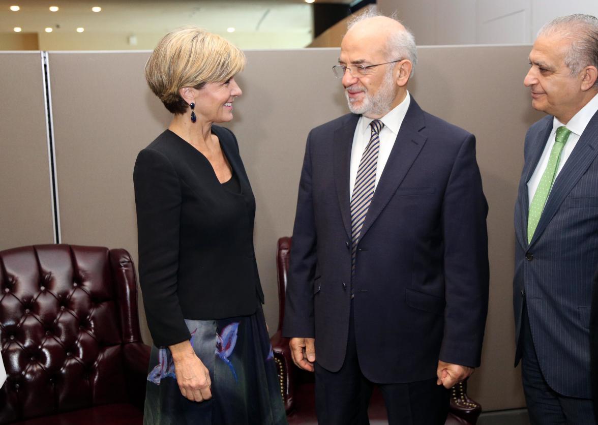 Australian Foreign Minister Julie Bishop meets with H.E. Mr Ibrahim al-Jaafari, Foreign Minister of Iraq at UN Headquarters in New York, Saturday September 26, 2015. photo by Trevor Collens/DFAT