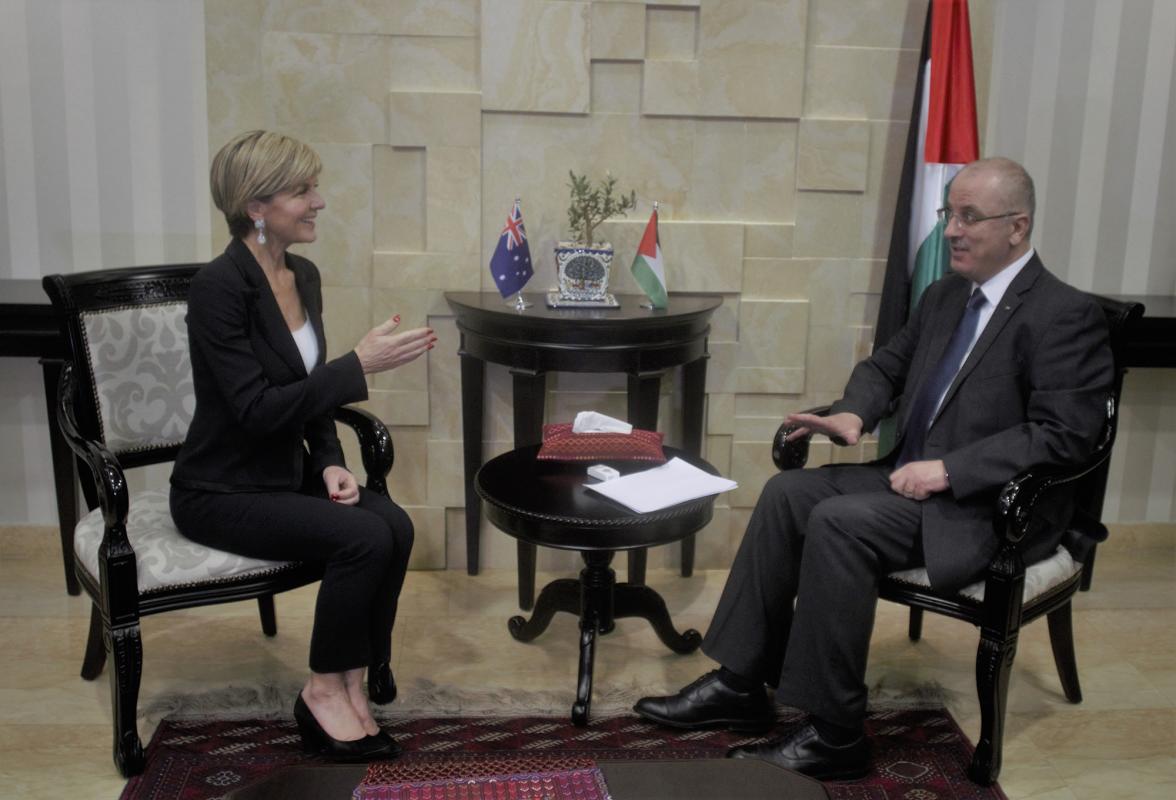 Foreign Minister Julie Bishop and Dr Rami Hamdallah, Prime Minister of the Palestinian National Authority, Ramallah. [Photo: Jamal Arouri]