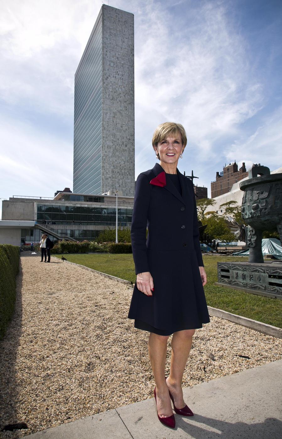 Australian Foreign Minister Julie Bishop in the Rose Garden at UN Headquarters in New York, Friday Sept. 25, 2015. photo by Trevor Collens/ DFAT