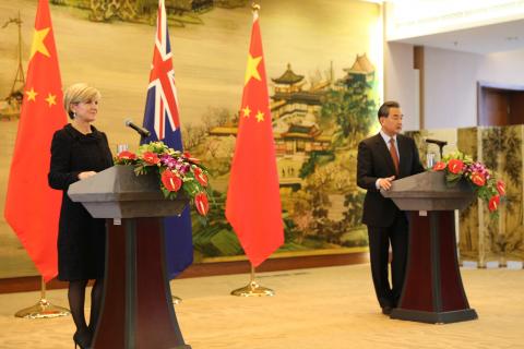 Minister Bishop and Minister Wang at joint media conference
