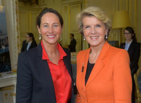The Hon Julie Bishop MP, Foreign Minister of Australia, meets French Minister for Ecology, Sustainable Development and Energy, Ms Ségolène Royal, in Paris on 23 April 2014.