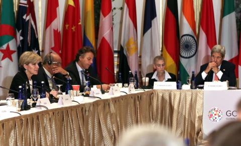 Australian Foreign Minister Julie Bishop delivers a speech at a Global Counter Terrorism Forum Ministerial meeting in New York, Sunday September 27, 2015. photo by Trevor Collens/DFAT