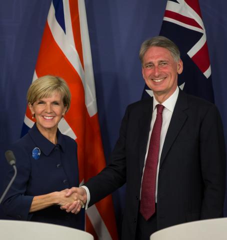 Foreign Minister Julie Bishop and UK Foreign Secretary Philip Hammond hold a press conference following their bilateral meeting in Sydney.