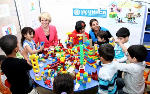 Foreign Minister Bishop Speaking with Syrian Refugee Children - UNHCR Registration Centre.