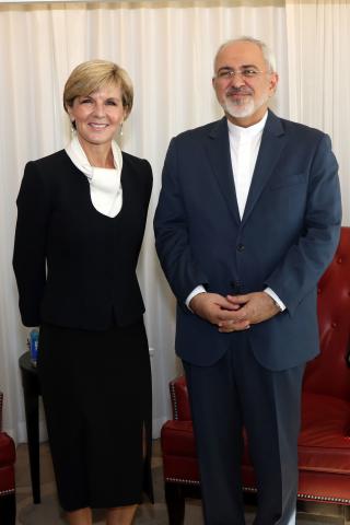 Australian Minister for Foreign Affairs Julie Bishop meets with Iranian Foreign Minister Mohammad Javad Zarif in New York. photo by Trevor Collens.