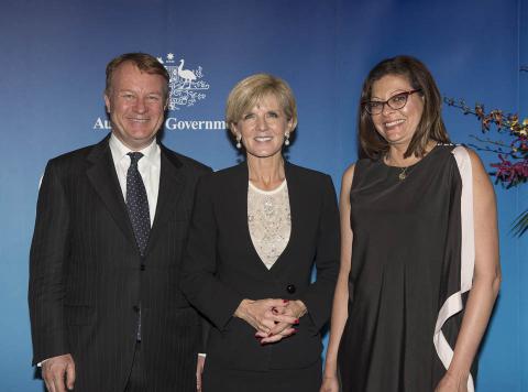 The Hon. Phil Honeywood (IEAA) , Foreign Minister Bishop, Ms Carena Shankar (Bennelong Foundation)