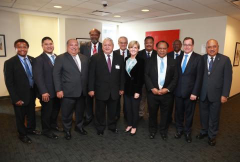 Foreign Minister Julie Bishop hosts a breakfast meeting with Pacific leaders and ministers. 29 September 2015.