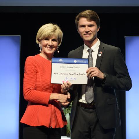 Foreign Minister Julie Bishop with Jordan Stonier-Watson, 2018  China Scholar, Monash University