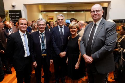 Foreign Minister Julie Bishop with Matt Prent, Woodside, Kimberley Process Chair Robert Owen-Jones, Rio Tinto Chief Executive Copper and Diamonds Arnaud Soirat and Perth Mint CEO Richard Hayes at the Perth Mint Farewell Event for the Kimberley Process Int