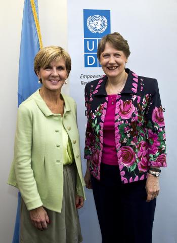 Foreign Minister Julie Bishop meets with UNDP Adminstrator Helen Clark  in New York, Thursday 24 Sept, 2015. photo by Trevor Collens