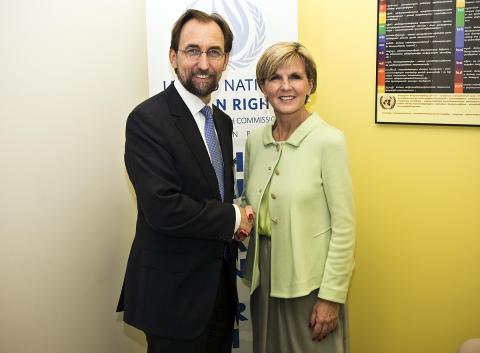 Foreign Minister Julie Bishop meets with Zeid Ra'ad Al Hussein, UN Commissioner for Human Rights at UN Headquarters in New York, Thursday 24 Sept, 2015. photo by Trevor Collens