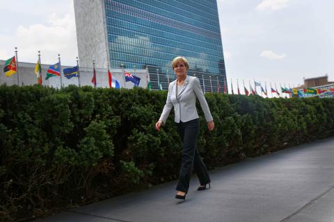 Visit to New York by Minister for Foreign Affairs Julie Bishop, 28 July 2015. Minister Julie Bishop arrives at UN Headquarters. photo by Trevor Collens