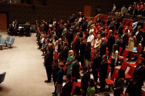 Visit to New York by Minister for Foreign Affairs Julie Bishop, 29 July 2015. Delegates to the UN Security Council observe a t moment silence for the victims of Malaysia Airlines flight MH17. photo by Trevor Collens