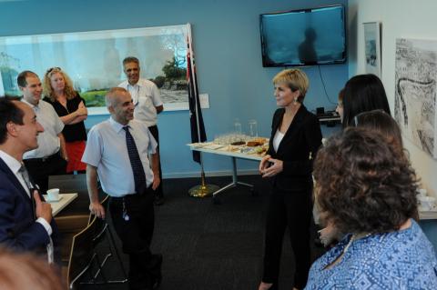 Foreign Minister Julie Bishop meets with Australian Embassy staff in Tel Aviv. [Photo: Jorge Novominsky]