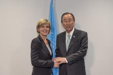 Minister Bishop meeting Ban Ki-moon, UN Secretary-General at the COP21 in Paris on Friday 11 December, 2015