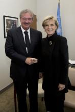 Foreign Minister Julie Bishop meets with her Luxembourg counterpart, Jean Asselborn, at the United Nations in New York, 19 November 2014 (DFAT/Trevor Collens)