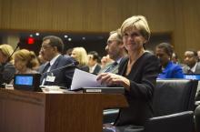 Australian Foreign Minister Julie Bishop speaks at a Global Education First Initiative meeting at UN Headquarters in New York, Saturday September 26, 2015. photo by Trevor Collens/DFAT