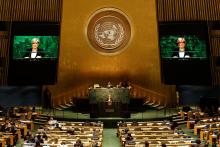 Australian Foreign Minister Julie Bishop delivers a National Statement at the SDG Summit Plenary in the General Assembly Hall at UN Headquarters in New York, Sunday September 27, 2015. photo by Trevor Collens/DFAT