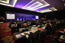 Australia's Foreign Minister Julie Bishop delivers a statement on the theme 