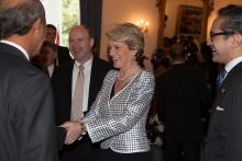 Foreign Minister Julie Bishop greets the Indonesian Ambassador to Australia, with Australian Ambassador to Indonesia Greg Moriarty and Foreign Minister Marty Natalegawa. 5 December 2013