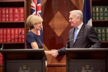 Foreign Minister Julie Bishop and French Foreign Minister HE Jean-Marc Ayrault hold a joint press conference after signing a Joint Statement of Enhanced Strategic Partnership between Australia and France and bilateral discussions in Melbourne, 3 March 201