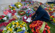 Wreaths laid at the ANZAC Day Dawn Service at Villers-Bretonneux, France, to commemorate those that fell during the Great War 2014-18.