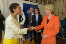The Hon Julie Bishop MP, Foreign Minister of Australia, meets French Minister for Overseas Territories, Ms George Pau-Landevin, in Paris on 23 April 2014.