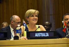 Foreign Minister Julie Bishop attends the Commonwealth Foreign Misters meeting at UN Headquarters in New York, Thursday 24 Sept, 2015. photo by Trevor Collens