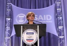 Australian Foreign Minister Julie Bishop delivers a speech at a USAID event 
