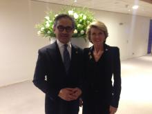Hon Julie Bishop and Indonesian Foreign Minister Marty Natalegawa at the Nuclear Security Summit, The Hague, Monday 24 March.