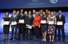 Foreign Minister Julie Bishop and Education Minister Simon Birmingham with the New Colombo Plan 2018 Singapore Scholars