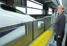 The Hon Julie Bishop MP, Minister for Foreign Affairs, awaiting to board the shinkansen (bullet train) to Osaka.