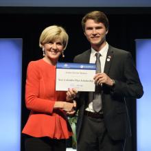 Foreign Minister Julie Bishop with Jordan Stonier-Watson, 2018  China Scholar, Monash University