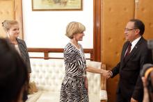 Australia's Foreign Minister Julie Bishop meets with Malagasy Prime Minister Dr Roger Kolo. 12 September 2014. 