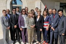 Foreign Minister Julie Bishop, Australian Representative to the Palestinian Authority Marcia Pius, and Palestinian alumni of the Australia Awards scholarship program at the Australian Representative Office in Ramallah. [Photo: Jamal Arouri]