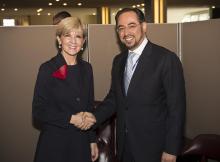 Australian Foreign Minister Julie Bishop meets with Afghanistan Minister for Foreign Affairs Salahuddin Rabbani at UN Headquarters in New York, Friday Sept. 25, 2015. photo by Trevor Collens/DFAT