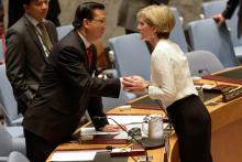 Visit to New York by Minister for Foreign Affairs Julie Bishop, 29 July 2015. Minister Julie Bishop in the UN Security Council where she delivered a statement regarding Malaysia Airline flight MH17 downed over Ukraine. photo by Trevor Collens