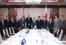 Members of the Australia-Japan Diet members' Friendship League standing with Senator the Hon David Johnston, Minister for Defence, the Hon Julie Bishop MP, Minister for Foreign Affairs, HE Mr Bruce Miller, Australian Ambassador to Japan, and Mr Varghese, 